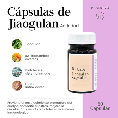 Adaptógeno Jiaogulan: Equilibrio y Bienestar. Antioxidante y Antiedad para la Piel - Suplemento Natural de 60 Cápsulas