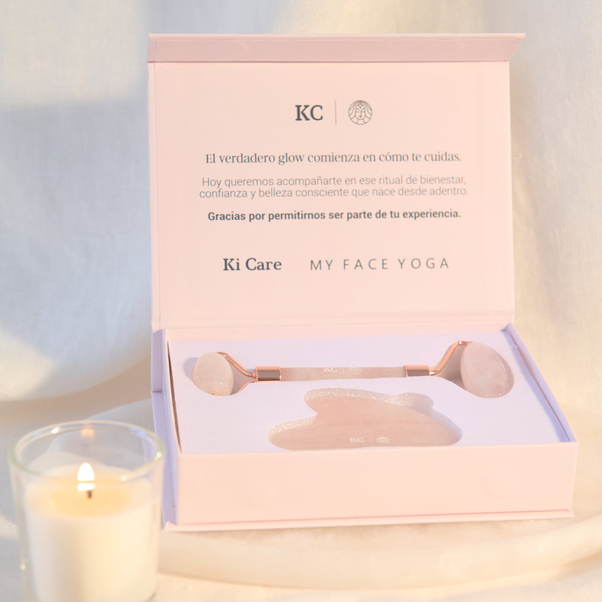 Set Gua Sha + Rodillo de Cuarzo Rosa