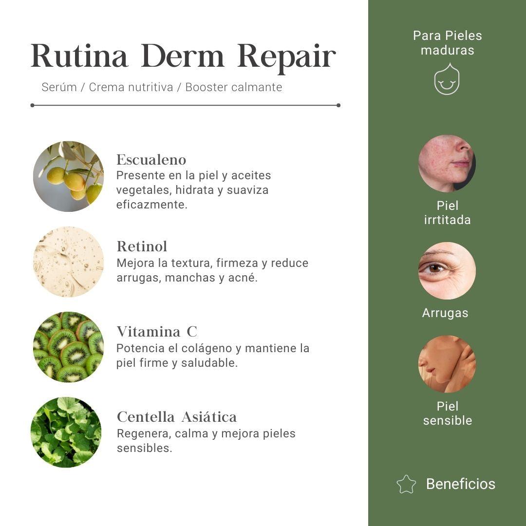 Rutina Derm Repair para Pieles Maduras con Seru, Crema Nutritiva y Booster Calmante con Escualeno, Retinol, Vitamina C y Centella Asiática